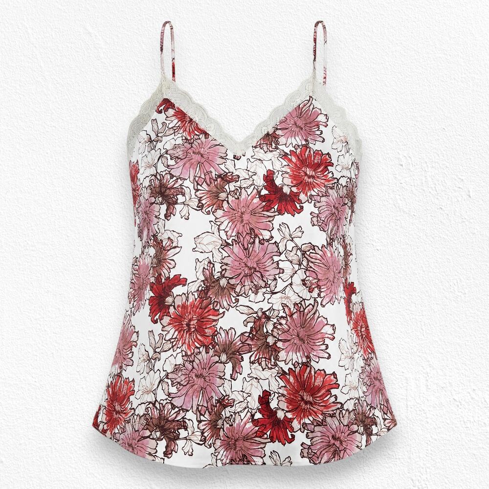Aritzia Little Moon Pink Red Ivory Floral Lace Camisole Blouse Size Medium